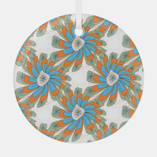 Raster Floral Abstract Textile Print Glass Ornament