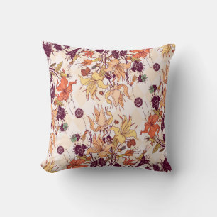 Raster illustration. Light flower pattern on colou Throw Pillow
