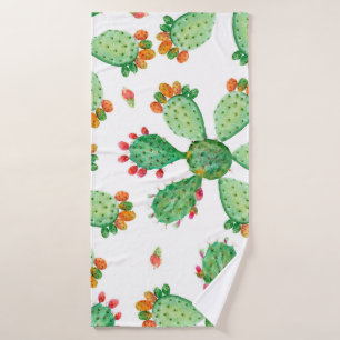 Raster watercolor seamless cactus set background. bath towel