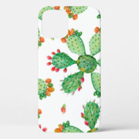 Raster watercolor seamless cactus set background.