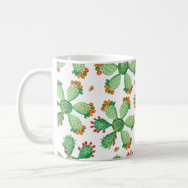 Raster watercolor seamless cactus set background.  coffee mug (Left)
