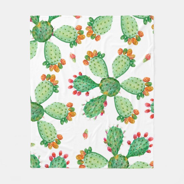 Raster watercolor seamless cactus set background.  fleece blanket (Front)