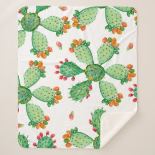 Raster watercolor seamless cactus set background.  sherpa blanket
