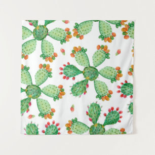Raster watercolor seamless cactus set background. tapestry