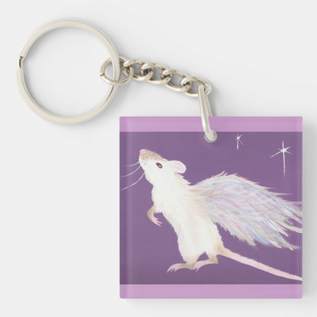 Rat angel key chain! Purple. Keychain (Front)
