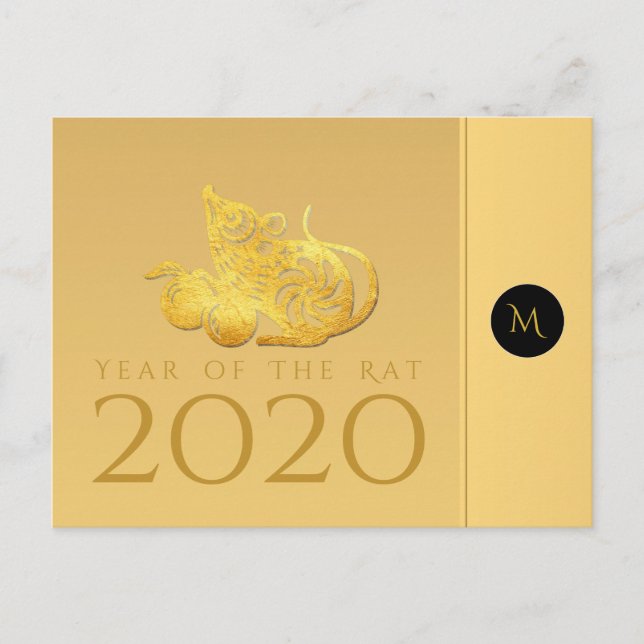 Rat Année 2020 fruits Élégant Monogramme Carte pos (Devant)