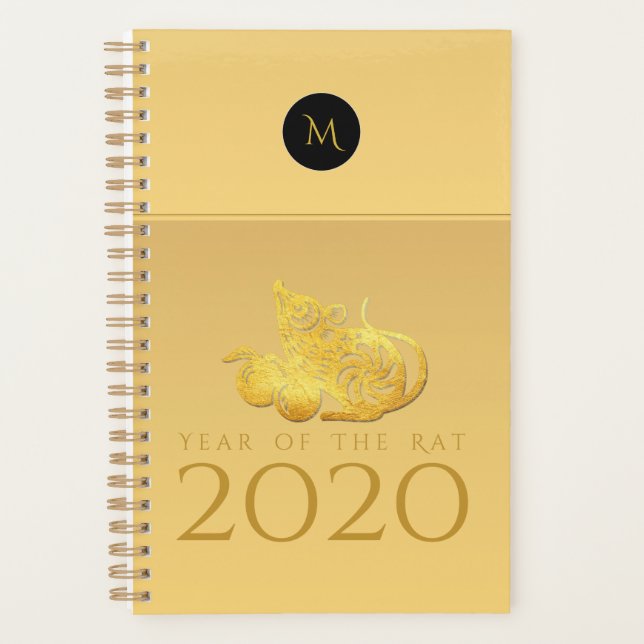 Rat Année 2020 fruits Élégant Monogramme S Planner (Devant)