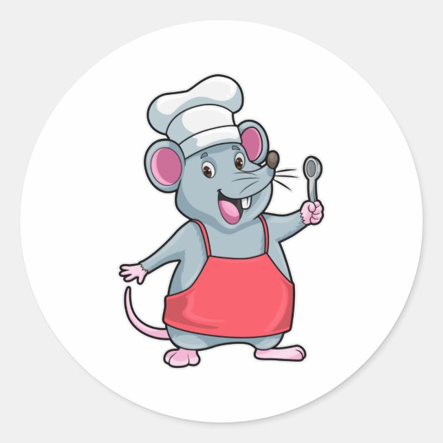 Rat as Chef with Cooking apron & Spoon Classic Round Sticker (Front)