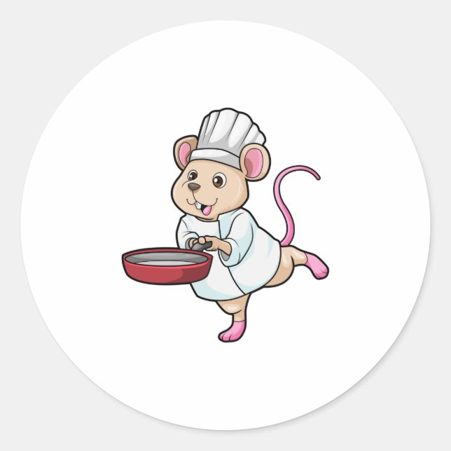 Rat as Cook with Pan & Cooking hat Classic Round Sticker (Front)