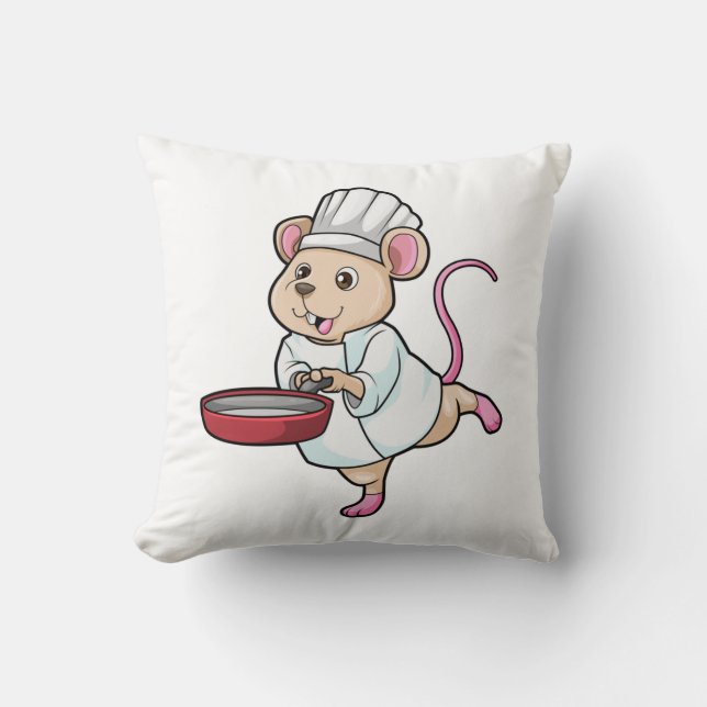 Rat as Cook with Pan & Cooking hat Throw Pillow (Front)