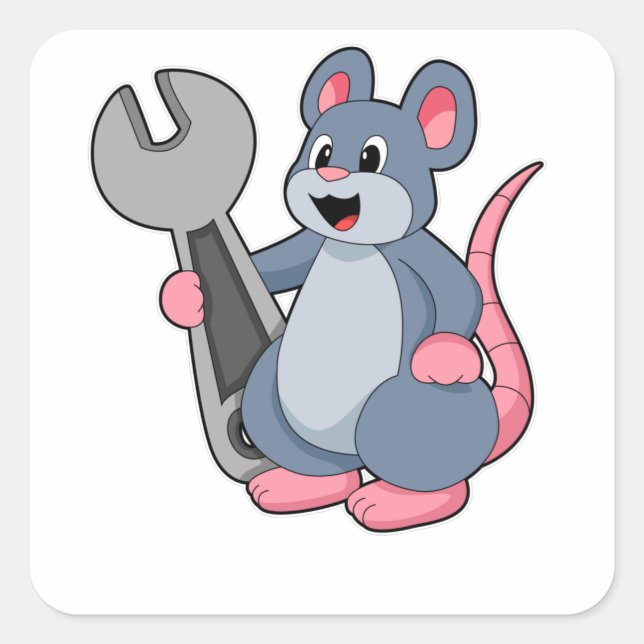 Rat as Mechanic with Wrench Square Sticker (Front)