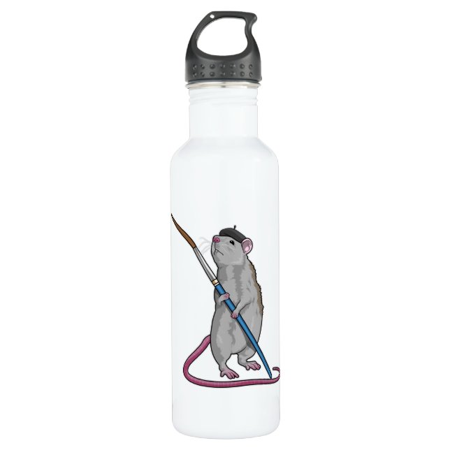 Rat as Painter with Paint brush 710 Ml Water Bottle (Front)