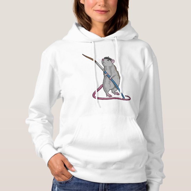 Rat as Painter with Paint brush Hoodie (Front)