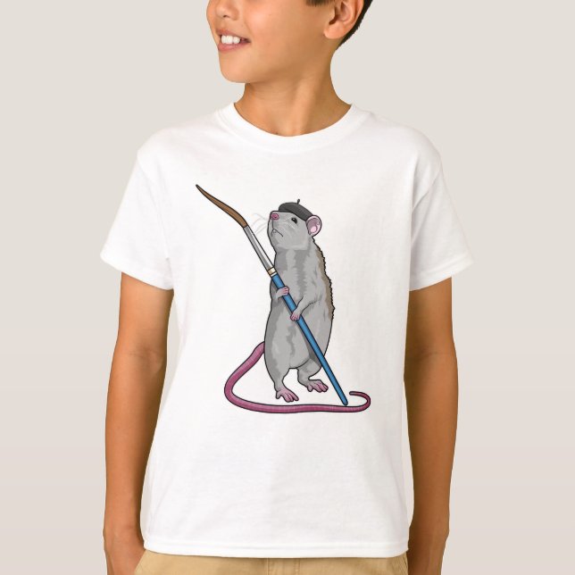 Rat as Painter with Paint brush T-Shirt (Front)