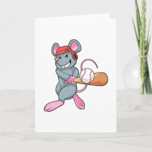 Rat at Baseball with Baseball bat & Helmet Card