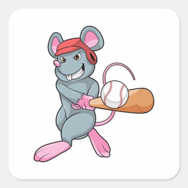 Rat at Baseball with Baseball bat & Helmet Square Sticker (Front)