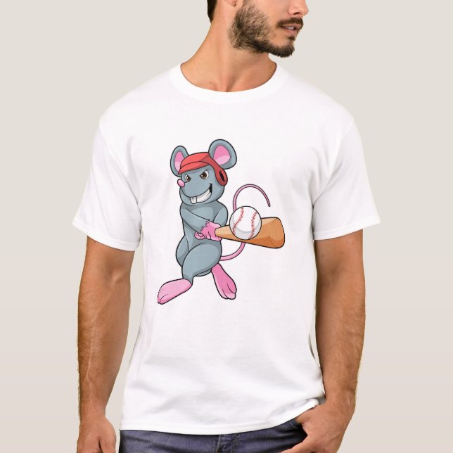 Rat at Baseball with Baseball bat & Helmet T-Shirt (Front)