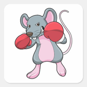 Rat at Boxing with Boxing gloves Square Sticker
