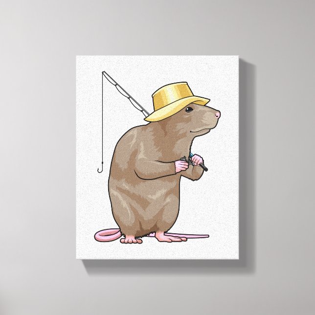 Rat at Fishing with Fishing rod Canvas Print (Front)