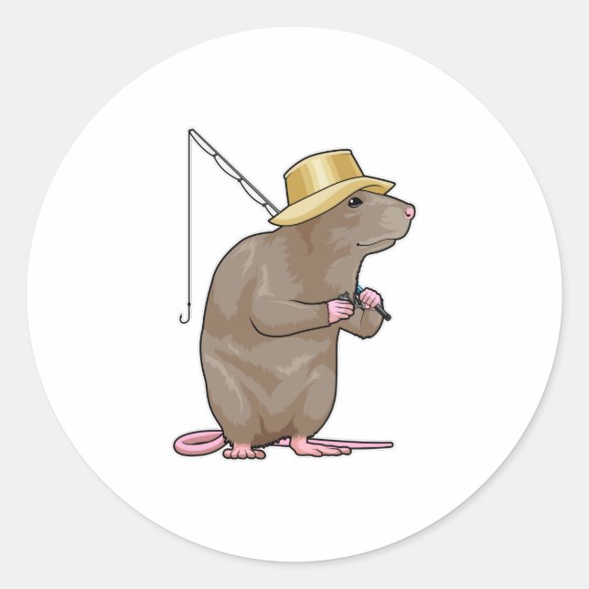Rat at Fishing with Fishing rod Classic Round Sticker (Front)