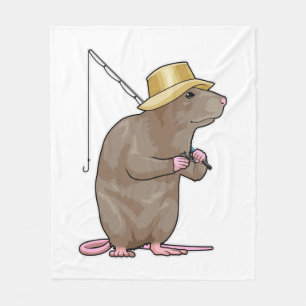 Rat at Fishing with Fishing rod Fleece Blanket