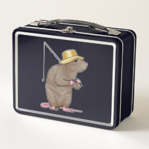 Rat at Fishing with Fishing rod Metal Lunch Box