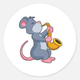 Rat at Music with Saxophone Classic Round Sticker
