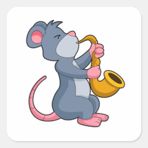 Rat at Music with Saxophone Square Sticker