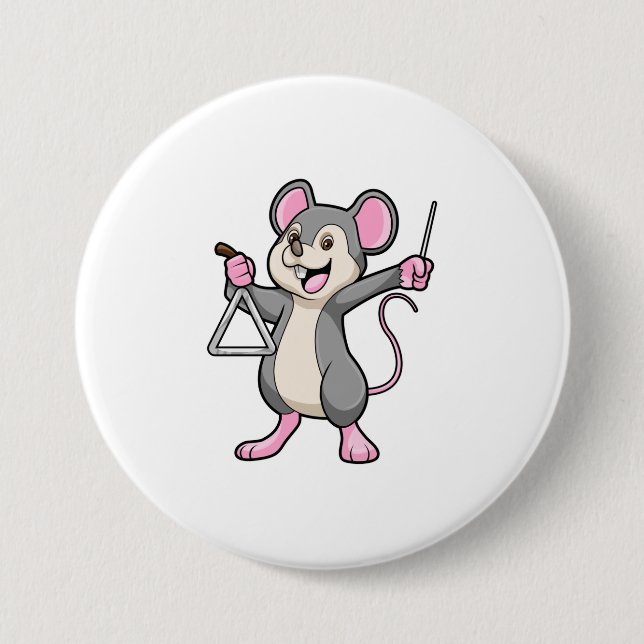 Rat at Music with Triangel 3 Inch Round Button (Front)