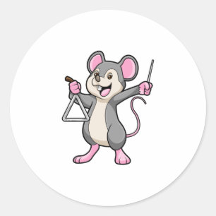 Rat at Music with Triangel Classic Round Sticker
