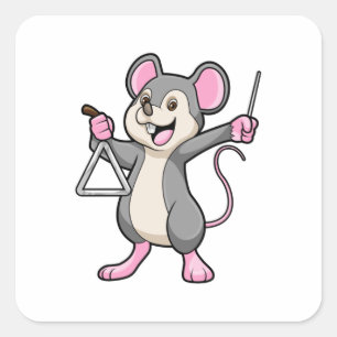 Rat at Music with Triangel Square Sticker