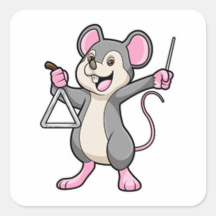 Rat at Music with Triangel Square Sticker