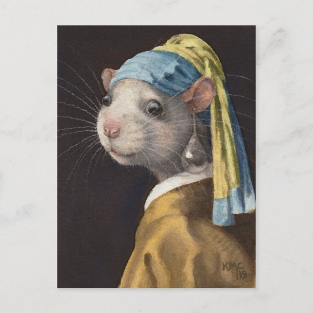 Rat avec une carte postale d'oreille de perle par  (Devant)