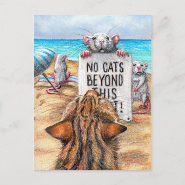 Rat Cat Beach 'No Cats' Sign Postcard (Front)