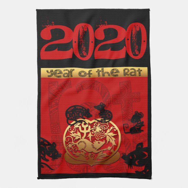 Rat Chinese custom New Year Zodiac Birthday KT Kitchen Towel (Vertical)