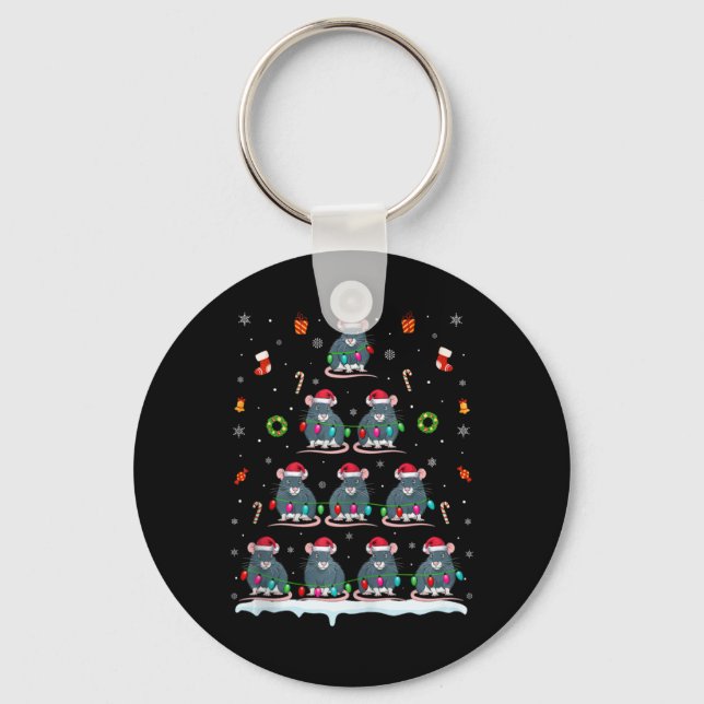 Rat Christmas Tree Lights For Men Women Rat Xmas  Keychain (Front)