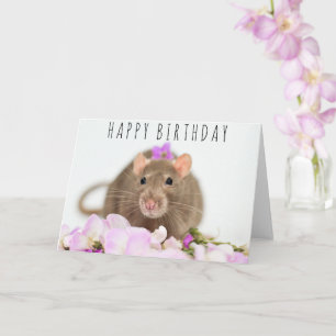 Rat dans les fleurs Carte d'anniversaire