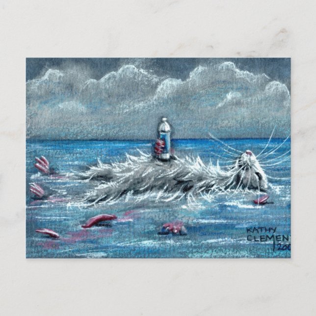 Rat Floating with Drink in Ocean Postcard (Front)