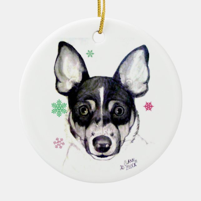 Rat Fox Terrier Christmas Ornament (Front)