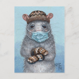 Rat in Bernie Sanders mittens postcard
