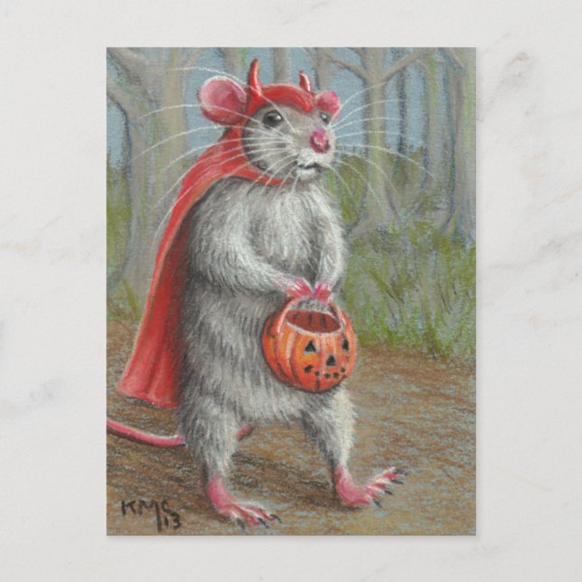 Rat in Devil Costume Halloween postcard (Front)
