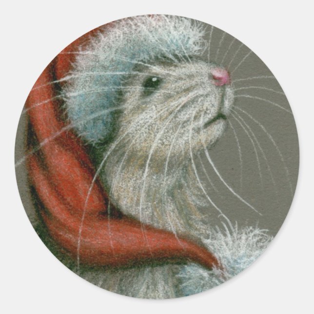 Rat in Santa St Nick Hat Christmas Stickers (Front)