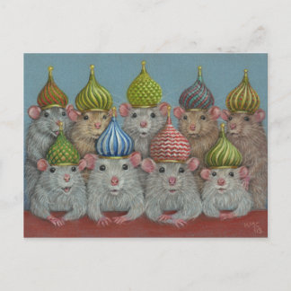 Rat in St Basil's onion dome hats postcard