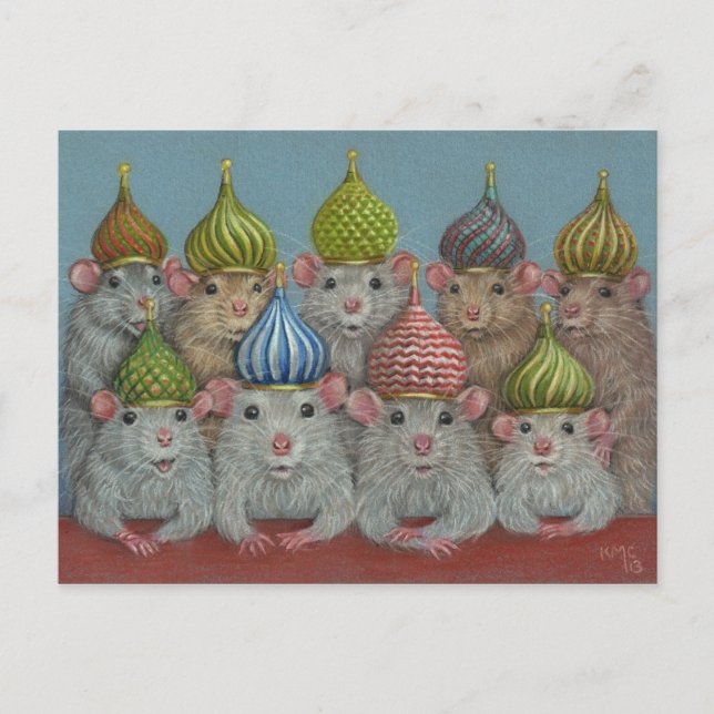 Rat in St Basil's onion dome hats postcard (Front)