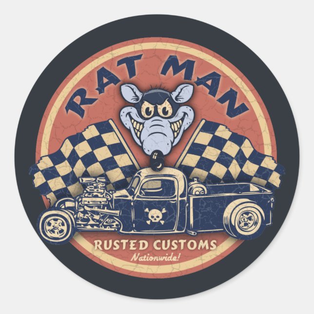Rat Man Rusted Customs Classic Round Sticker (Front)