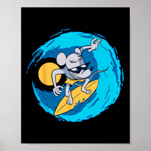 Rat On Surf Board Funny Surfing Lover Funny Summer Poster
