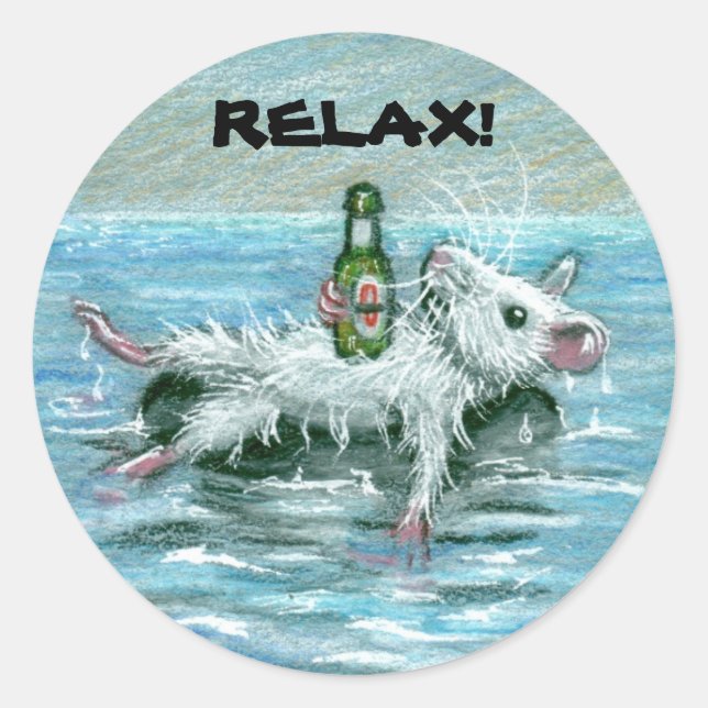 Rat on Tube, RELAX! Classic Round Sticker (Front)