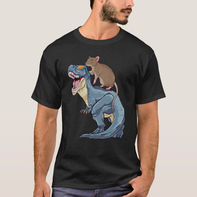 Rat Riding Dinosaur Rex Rat Mouse Dino Mice Rodent T-Shirt (Front)