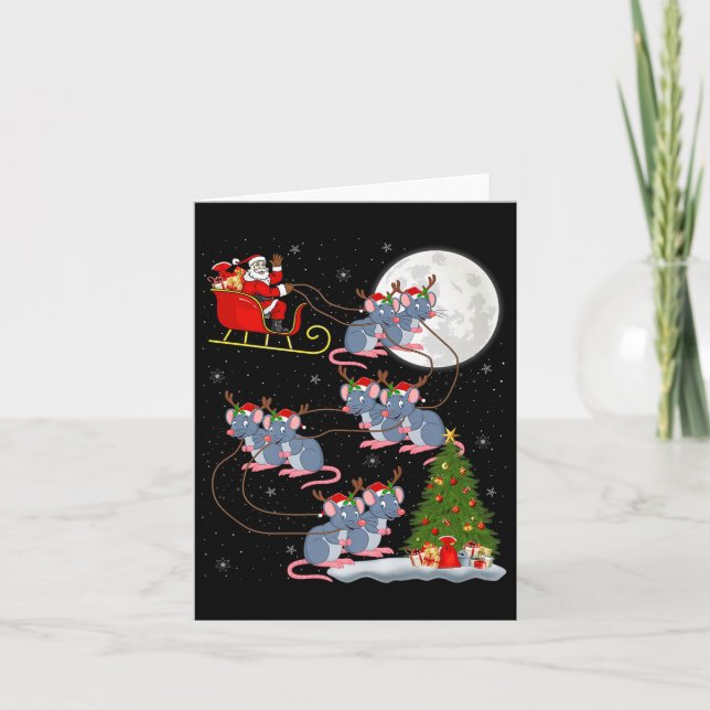 Rat Rodents Santa Sleigh Flying Funny Magical Chri Card (Front)
