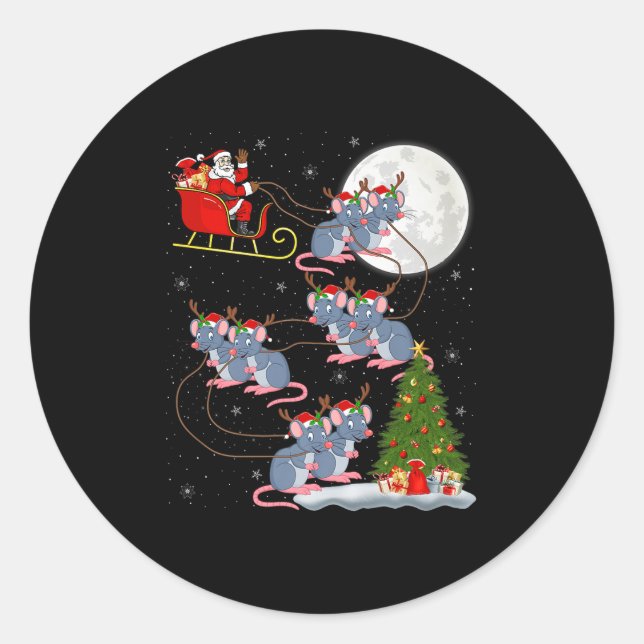 Rat Rodents Santa Sleigh Flying Funny Magical Chri Classic Round Sticker (Front)